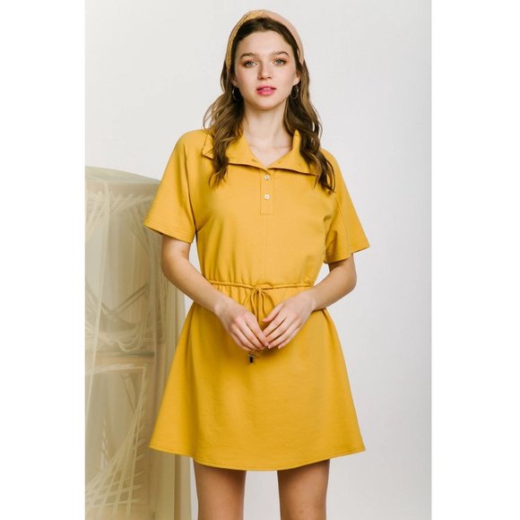 High Neck Collared Buttoned and Belted Formal Office Dress - Picture 6 of 7